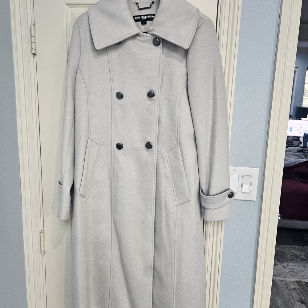 Karl Lagerfeld Women's Double-Breasted Light Gray Trench Coat